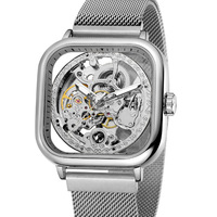 Montre mécanique automatique pour homme avec logo personnalisé, squelette doré, bracelet en maille en alliage lumineux