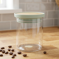 Pot de conservation hermétique en verre transparent avec couvercle en bambou et silicone vert, récipient alimentaire pour noix de cajou, noix de pécan, organisateur de garde-manger