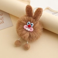 Porte-clés Poupée Lapin à Grande Bouche en Peluche Faite Main Colorée, Mignonne, en Fausse Fourrure de Lapin Rex, Pendentif pour Voiture et Sac à Dos, Style Instagram Frais et Tendance