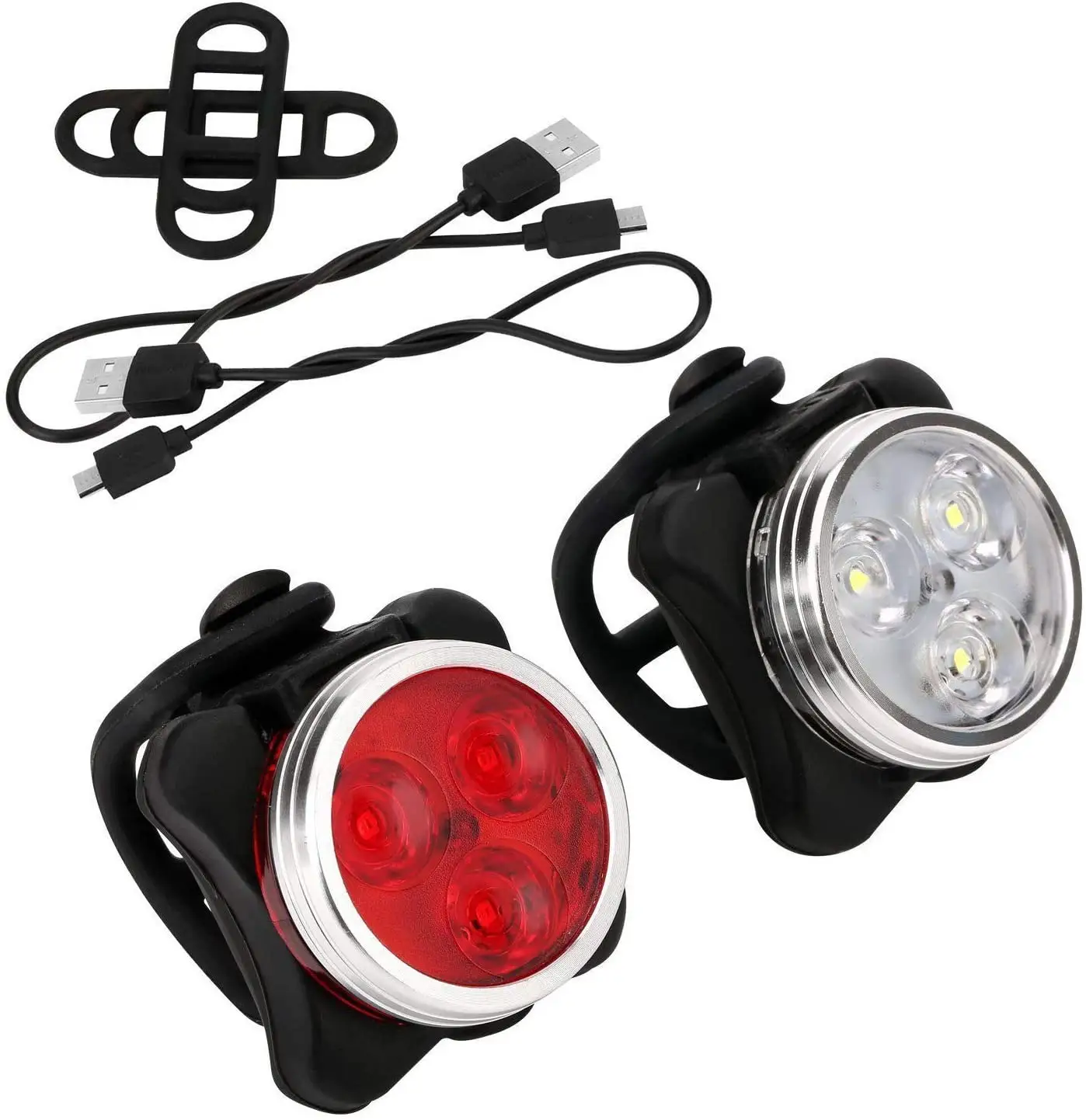 USB recargable frente de luz blanca de la bicicleta a prueba de agua 4 modos de bicicleta rojo LED cola LED luz conjunto