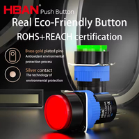 HBAN Saklar Tombol Tekan Plastik 16mm LED Momentary IP40 Tahan Air 5A 250V 2NO2NC Kepala Bulat Kontrol Peralatan Rumah Tangga Mekanis