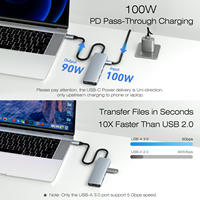 Hub USB-C 5-en-1 personnalisable avec prise 4K, 3 ports USB-A, alimentation 100W, compatible OEM à 100% pour ordinateur portable, câble en silicone/tressé, boîtier en aluminium