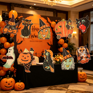 Bannière guirlande à thème Halloween directement de l'usine, avec motifs Sorcière, Hibou, Tête de <span class=keywords><strong>Citrouille</strong></span>, pour décoration murale de salle de fête - Product Image 1
