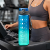 Bouteille d'eau en plastique personnalisée, écologique, anti-fuite, avec bouchon à bouton-poussoir et corde, minimaliste, 1050 ml, pour le fitness, la randonnée et le camping (vente en gros)
