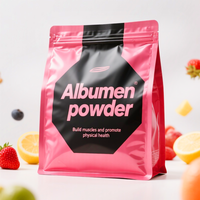 Imprimé personnalisé finition brillante colorée impression complète 500G 1KG 2KG pochette à fond plat avec fermeture éclair refermable pour la poudre d'albumen