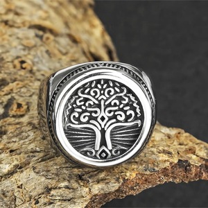 Men's Stainless Steel <b>Ring</b> Tree Of Life Pattern Hip Hop Style Round Jewelry Gift For Men - Product Image 3