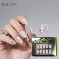 Nailway 30 pièces, 15 tailles, faux ongles réutilisables, design à pois, en gel souple, à presser, brillants, forme amande pour doigts
