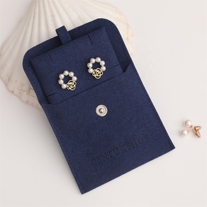 Pochette à bijoux moderne en microfibre bleu marine de haute qualité PUPPYSEW avec insert en velours, emballage avec logo, 8*8cm, 6*6cm - Product Image 1