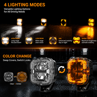 Feux de travail LED 4 pouces bicolores 6500K pour voiture, barre carrée, clignotants, DRL ambre, feux de croisement/route, antibrouillard, tout-terrain