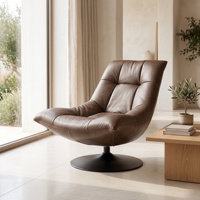 Fauteuil pivotant en cuir PU gris, fauteuil d'appoint ergonomique design avec base pivotante ronde en métal pour villa, hôtel, salon