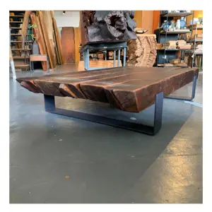 Mesa de centro de madera de fabricación manual personalizada, mesa de centro chapada hecha a mano con tapa de teca
