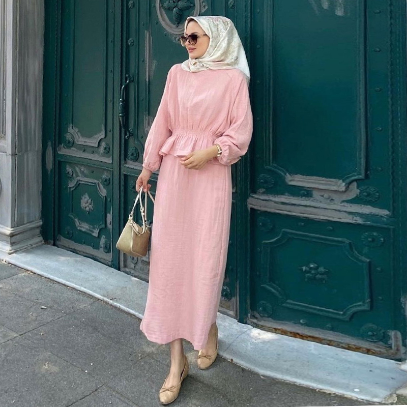Premium Traditional Islamic Prayer Ethnic Clothing Arab Peplum Pink Fitted  Abaya Hijab Dress Dubai Muslim Ramadan Robe| Alibaba.com
