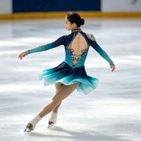 Costume de patinage artistique bleu marine dégradé, robe à manches longues en maille avec strass pour filles adultes, compétition et performance