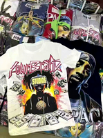 T-shirt vintage pour homme à manches courtes avec imprimé portrait, col rond oversize, style hip-hop urbain pour jeunes, idéal pour le quotidien, les concerts et le skate