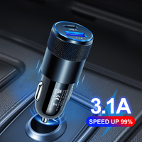 Adaptor Charger Mobil Pengisian Cepat LED Port USB 1 + Tipe C Ganda 2 Port, Metal, Pd Qc, untuk Ponsel Seluler Portabel Baru