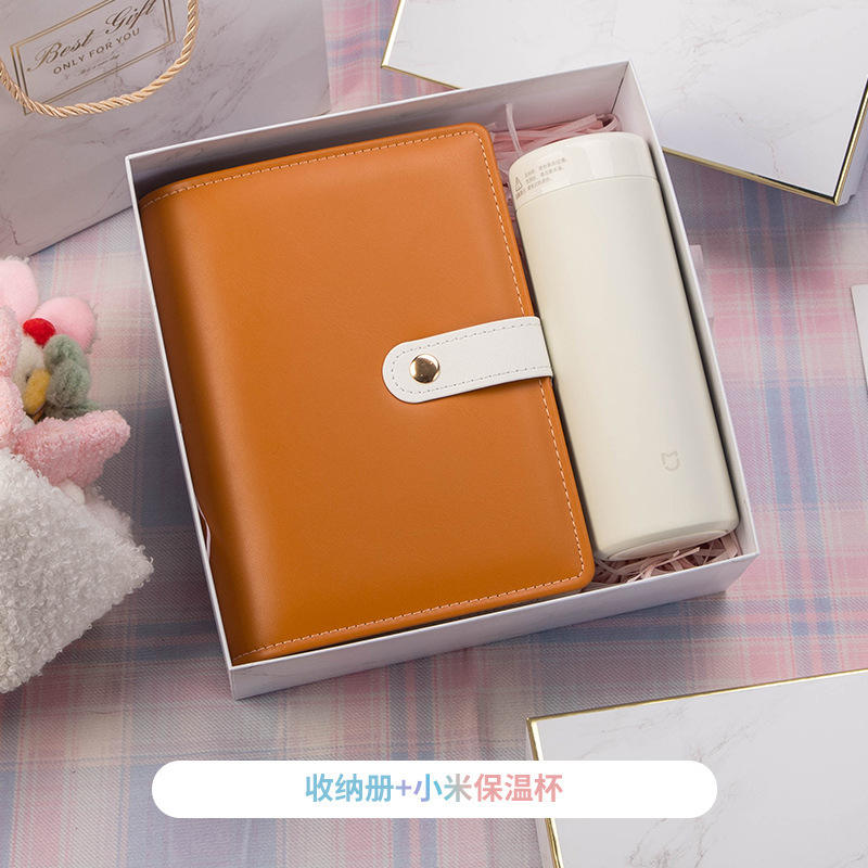 [ชุดสองชิ้นสีน้ำตาล] แก้วเก็บอุณหภูมิ Xiaomi และสมุดเก็บเครื่องประดับ