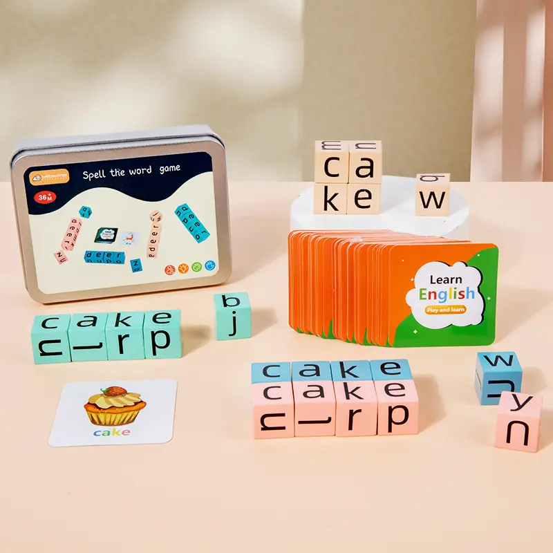 Interactive Cognitive Pattern Toys Learning English Words Tool Wooden Alphabet Spell Words Blocks