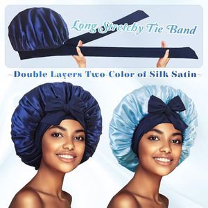 Gorro de satén de doble capa Moq bajo personalizado, gorro de noche de cola ajustable largo, gorro de pelo de satén sedoso para damas de pelo largo - Product Image 5