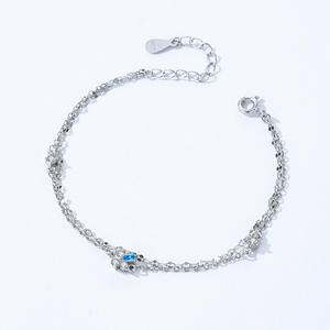 Pulsera de Plata de Ley S925 con Circonita Azul Claro y Doble Cadena con Flor para Mujer, Versión de Cobre Personalizable - Product Image 3