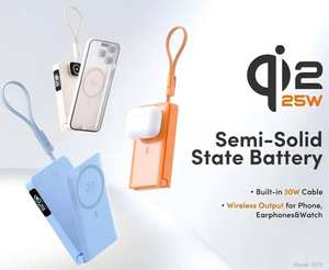 โลโก้ OEM แบตสำรองไร้สายแม่เหล็กแบบกึ่งแข็ง Qi2.2 25W ความจุ 10000mAh ชาร์จเร็ว 30W สายในตัว พร้อมขาตั้งโทรศัพท์ และหน้าจอ TFT - Product Image 1