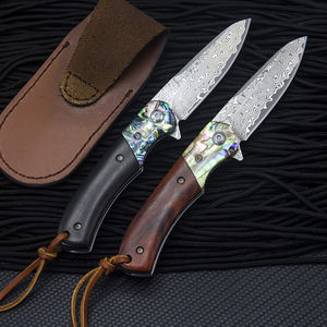 Coltello damasco da campeggio all'aperto di alta qualità all'ingrosso con coltello a lama pieghevole con manico in legno - Product Image 1