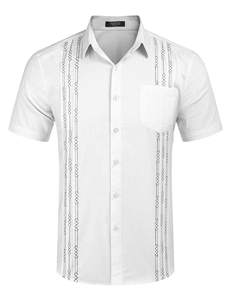 Camisa informal de lino y algodón para hombre, camisa de manga corta con cuello de <span class=keywords><strong>Cuba</strong></span>, logotipo personalizado, de alta calidad, bajo pedido de cantidad mínima de Color - Product Image 2