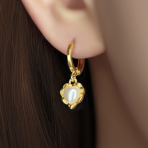 Heart Pearl <b>Dangle</b> Hoop <b>Earrings</b> 18K <b>Gold</b> Plated Brass Women Trendy Drop <b>Earrings</b> Jewelry Wholesale - Product Image 4