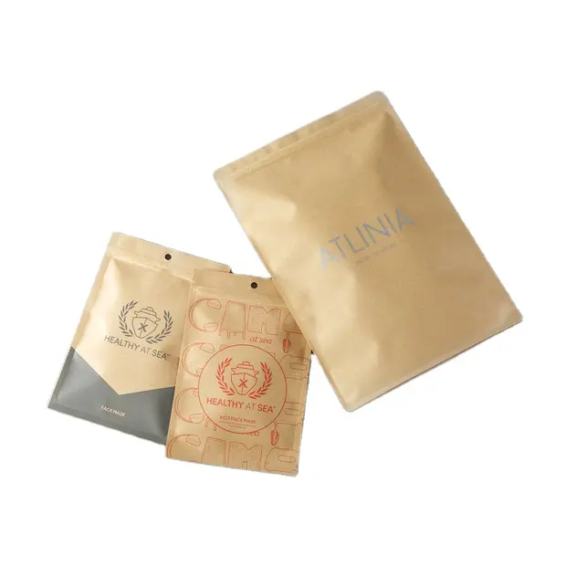 Low Moq 3 Seiten verschluss beutel Kraft papier benutzer definierte biologisch abbaubare leere Teebeutel drei Seiten Heiß siegel Tee Kaffee Verpackungs beutel