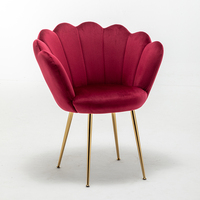 Fauteuil d'appoint moderne en velours rouge, forme de pétale, avec pieds en métal doré, capacité de charge de 250 lb, fauteuil de loisirs