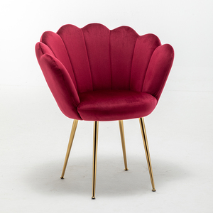 Fauteuil d'appoint moderne en velours <span class=keywords><strong>rouge</strong></span>, forme de pétale, avec pieds en métal doré, capacité de charge de 250 lb, fauteuil de loisirs - Product Image 3