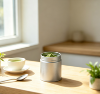 Vente en gros de boîtes de conserve en métal mat de 50 g pour matcha de qualité alimentaire, boîte de rangement pour poudre de thé avec couvercle à vis, petite boîte à thé
