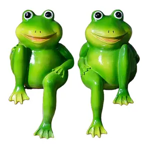 现实微型青蛙花园雕像-绿色坐青蛙雕像雕像模型树脂青蛙雕塑室内户外装饰