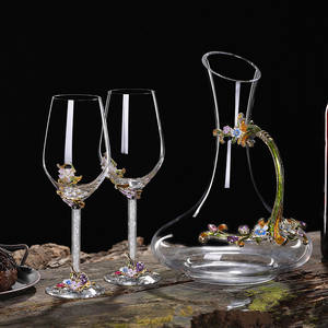 Juego de decantador de vino de vidrio esmaltado de color de lujo único soplado por la <span class=keywords><strong>boca</strong></span> con mango de metal con copa de vidrio - Product Image 2