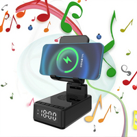 Soporte para teléfono móvil plegable multifunción 4 en 1, altavoz Bluetooth con reloj despertador, carga inalámbrica de 15W
