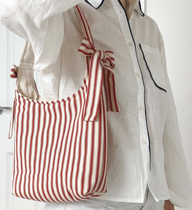 Custom Wholesale Checkered Plain Printed Cotton Quilted Padded Women Single <strong>Strap</strong> <strong>Shoulder</strong> Tote Bag with Knotted Rope - Product Image 6