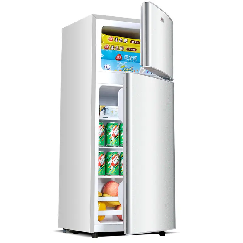 Kulkas dan Freezer Mini pintu ganda, kulkas kapasitas besar 76L, peralatan rumah tangga cerdas
