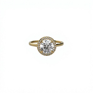 Claw Prong Halo Round Brilliant Cut Lab Grown Diamond <b>Ring</b> 18K 14K Gold Plated Solitaire <b>Plain</b> Shank Women's Engagement <b>Ring</b> - Product Image 1