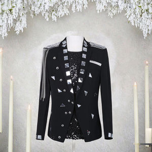 Chaqueta de Traje para <span class=keywords><strong>Hombre</strong></span> con Lentejuelas Plateadas, Cuello Chal, Botón Único, Inspirada en Trajes de Fiesta, Baile, Escenario, Televisión y Cine - Product Image 2