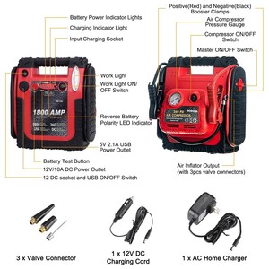 <span class=keywords><strong>Avviatore</strong></span> di Emergenza Portatile 12V 1800A per <span class=keywords><strong>Auto</strong></span>, Gonfiatore Pneumatici 260PSI con <span class=keywords><strong>Accendisigari</strong></span> 12V DC, QC3.0 e Luce LED, Booster Batteria - Product Image 6