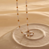 Collier Pendentif Géométrique Personnalisé en Acier Inoxydable Plaqué Or 14K/18K avec Breloque Perle d'Imitation, Bijou Classique Tendance