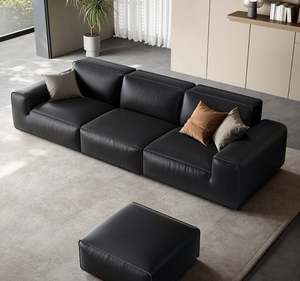 โซฟาหนังสไตล์มินิมอลจากอิตาลี, โซฟาแบบเต็มรูปวัวสีดำขนาดใหญ่ทรงตรงแถวบ้านบ้านบ้านบ้านโซฟาห้องนั่งเล่นแบนขนาดใหญ่ - Product Image 5