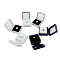 Boîte à pierres précieuses en plastique ABS blanc, noir et argent, 40x40x17mm, avec couvercle en verre transparent, petite boîte de rangement pour pierres, pour présentation et emballage de bijoux