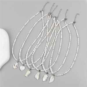 قلادة أم اللؤلؤ ، قلادة الصيف من لؤلؤ الخيزران ، حبة عظم السمك - Product Image 3