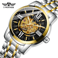 Montre Relogio Masculino pour hommes, horloge t-winner, mode romaine, Visible, squelette mécanique automatique, en métal