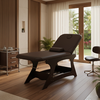 Table de massage et de soin en bois massif réglable marron moderne pour salon de beauté et spa, avec trou pour le visage (style thaïlandais)