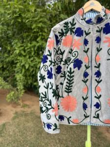Artisan Handmade <b>Velvet</b> Embroidered 100% Cotton Eco-Friendly Breathable <b>Jacket</b> <b>Women</b> | Premium Floral Boutique Designer - Product Image 3