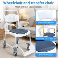 Chaise de transfert multifonctionnelle réglable 5-en-1 avec ceinture de sécurité pour la douche, capacité 136 kg, équipement de salle de bain pour personnes âgées et handicapées, 4 roues