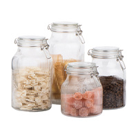 Pot de stockage d'épices en verre transparent de qualité supérieure de 1250ml 1650ml 2100ml 2500ml avec couvercle à clip pour l'organisation de la cuisine