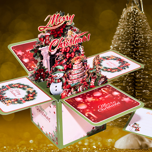Unique Laser Cut Personalized Printing Family Holiday Gift 3D Pop up Christmas Tree Snowman Cake Festive Xmas Greeting Card - Product Image 1