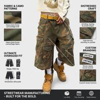 Shorts en jean camouflage forestier personnalisés OEM pour hommes, style vintage streetwear, multi-poches, coupe ample, cargo